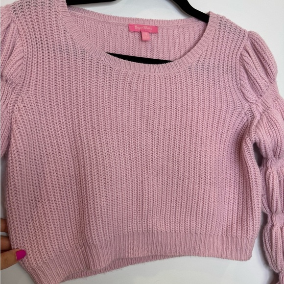 Sugar Thrillz miss charming Pink bubble sleeve Cropped Sweater size XS - Picture 5 of 8